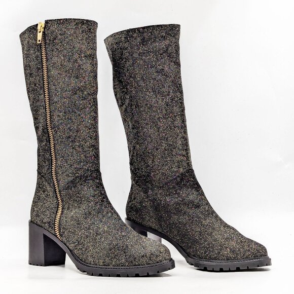 Ross & Snow Women Rosina Gold Glitter Leather Stacked Boots size 9 - Picture 1 of 10